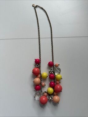 J. Crew Colorblock Beaded Necklace in Hot Pink, Coral & Yellow - Vintage
